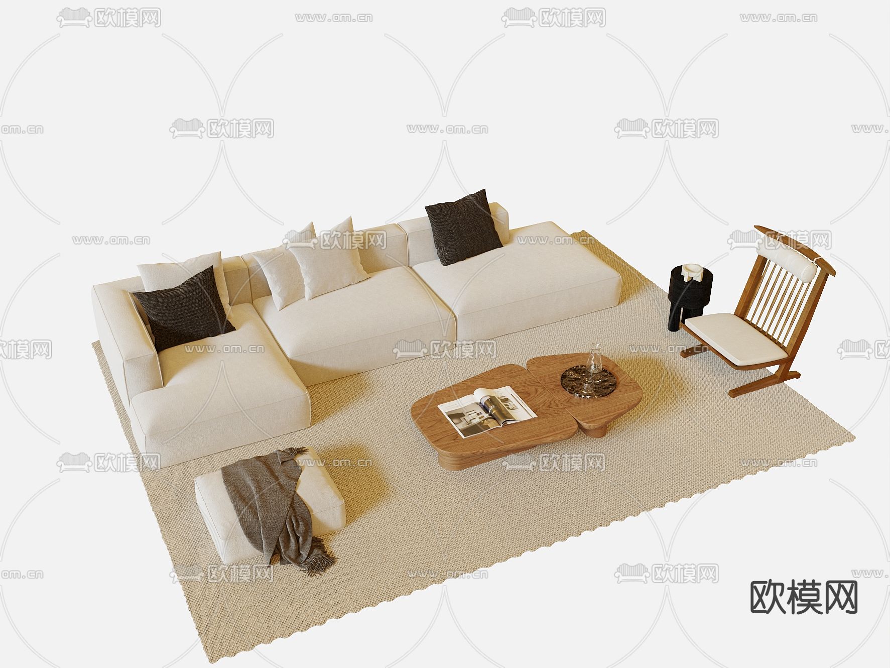 奶油风组合沙发3d模型下载