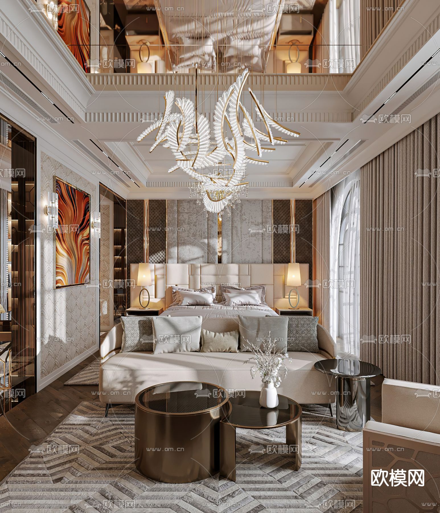 轻奢风客房 酒店套房3d模型下载（渲染图1）