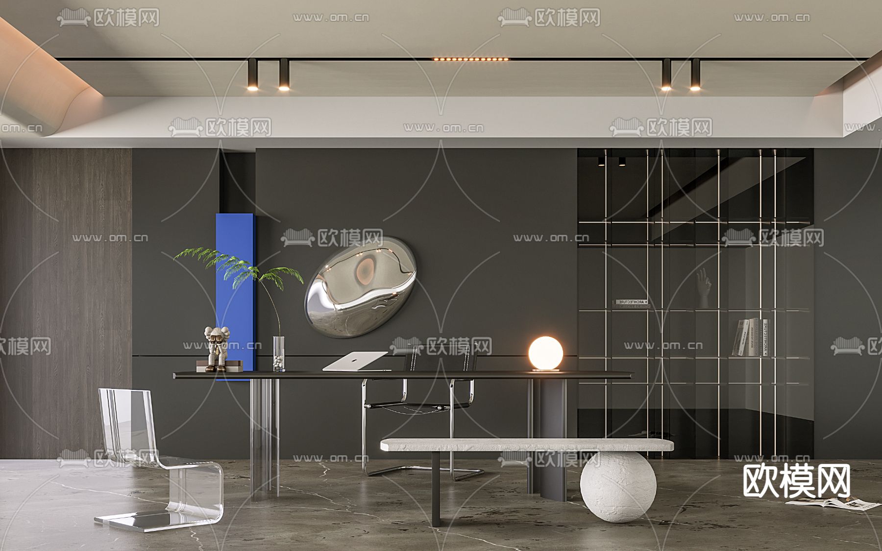 暗黑风书房3d模型下载