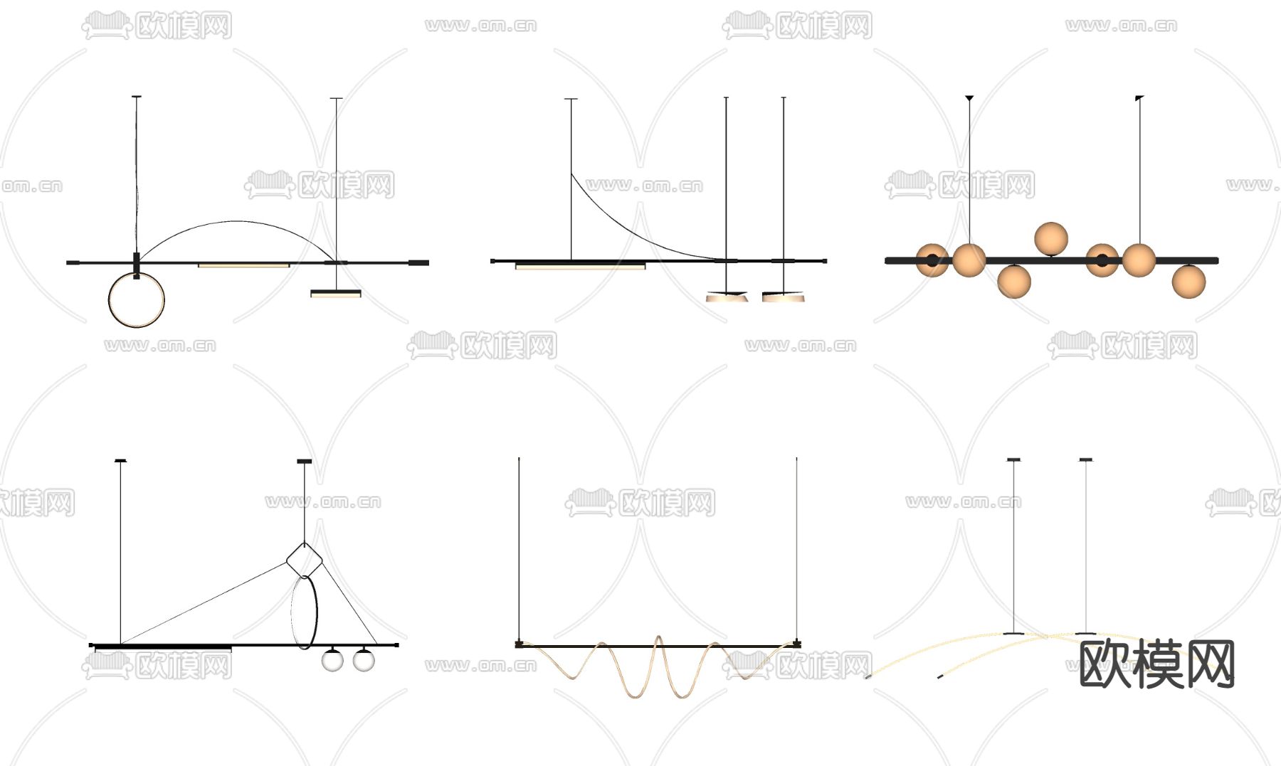 现代多头吊灯su模型下载（渲染图2）