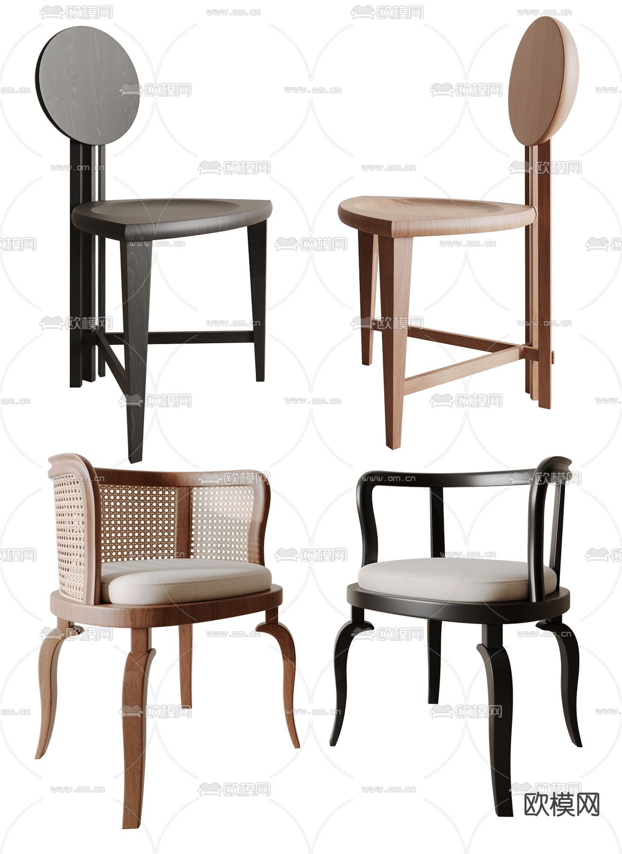 侘寂风餐椅 椅子3d模型下载（渲染图1）