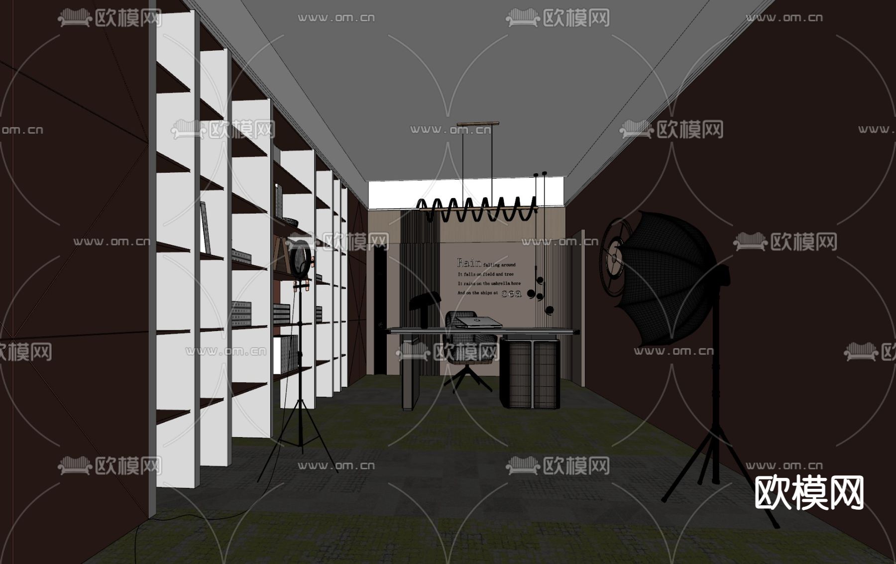 现代直播间su模型下载（渲染图2）