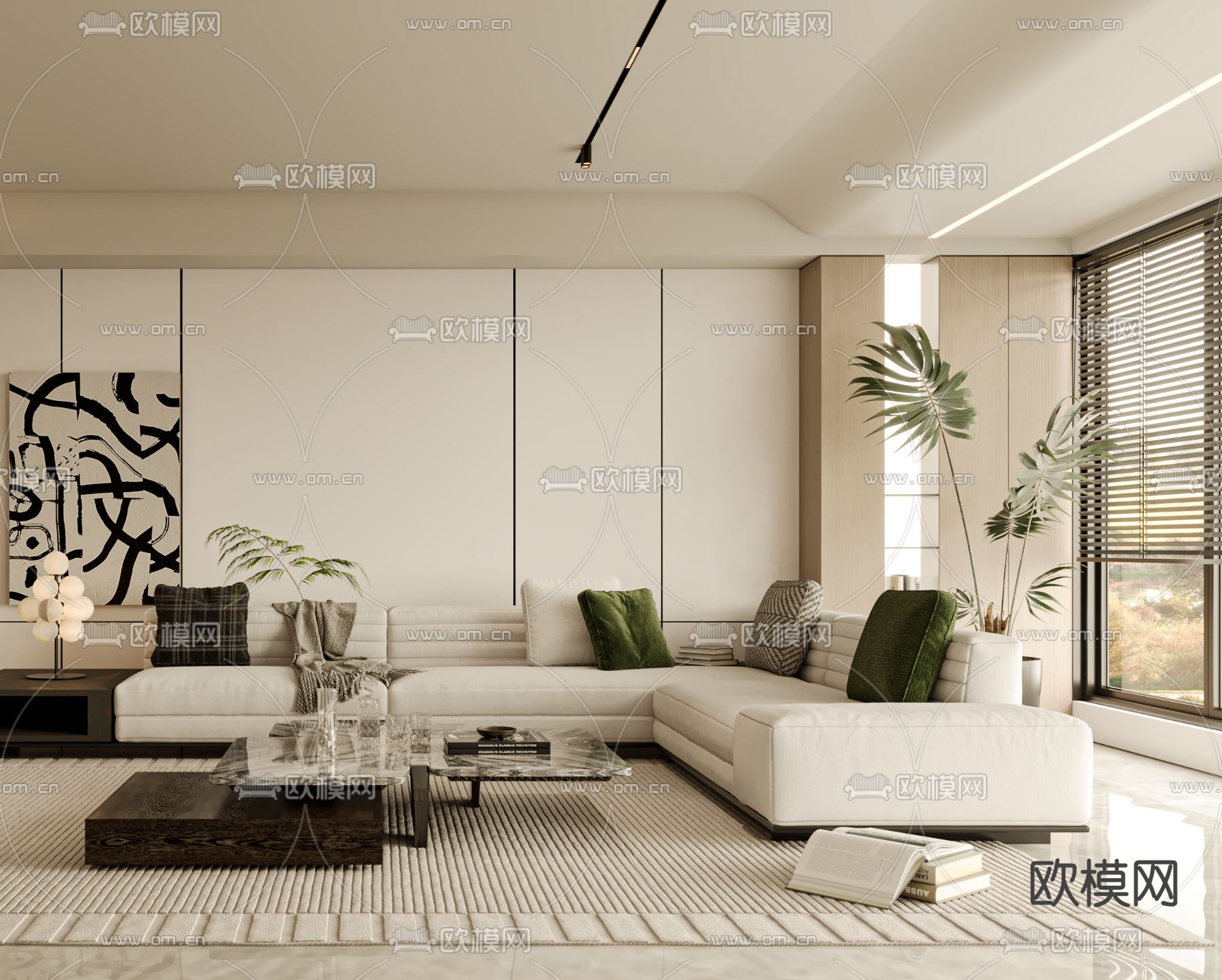 奶油风客厅3d模型下载（渲染图3）