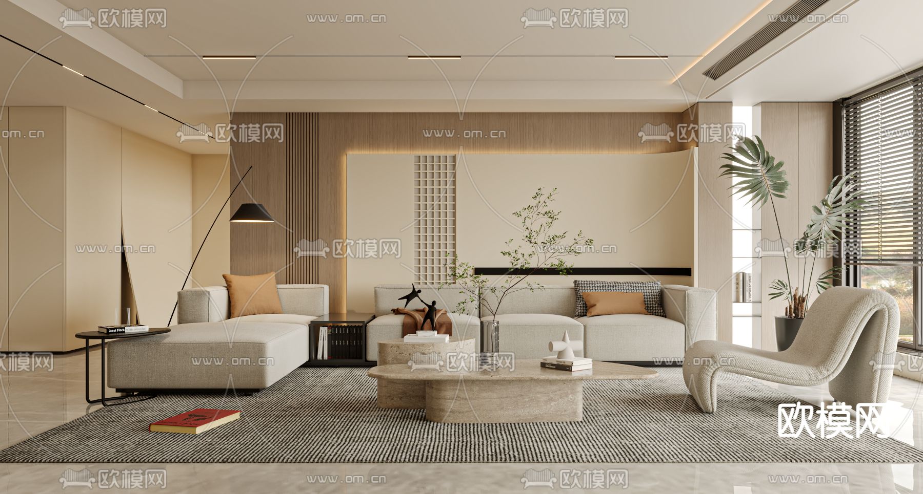 现代客厅3d模型下载（渲染图1）