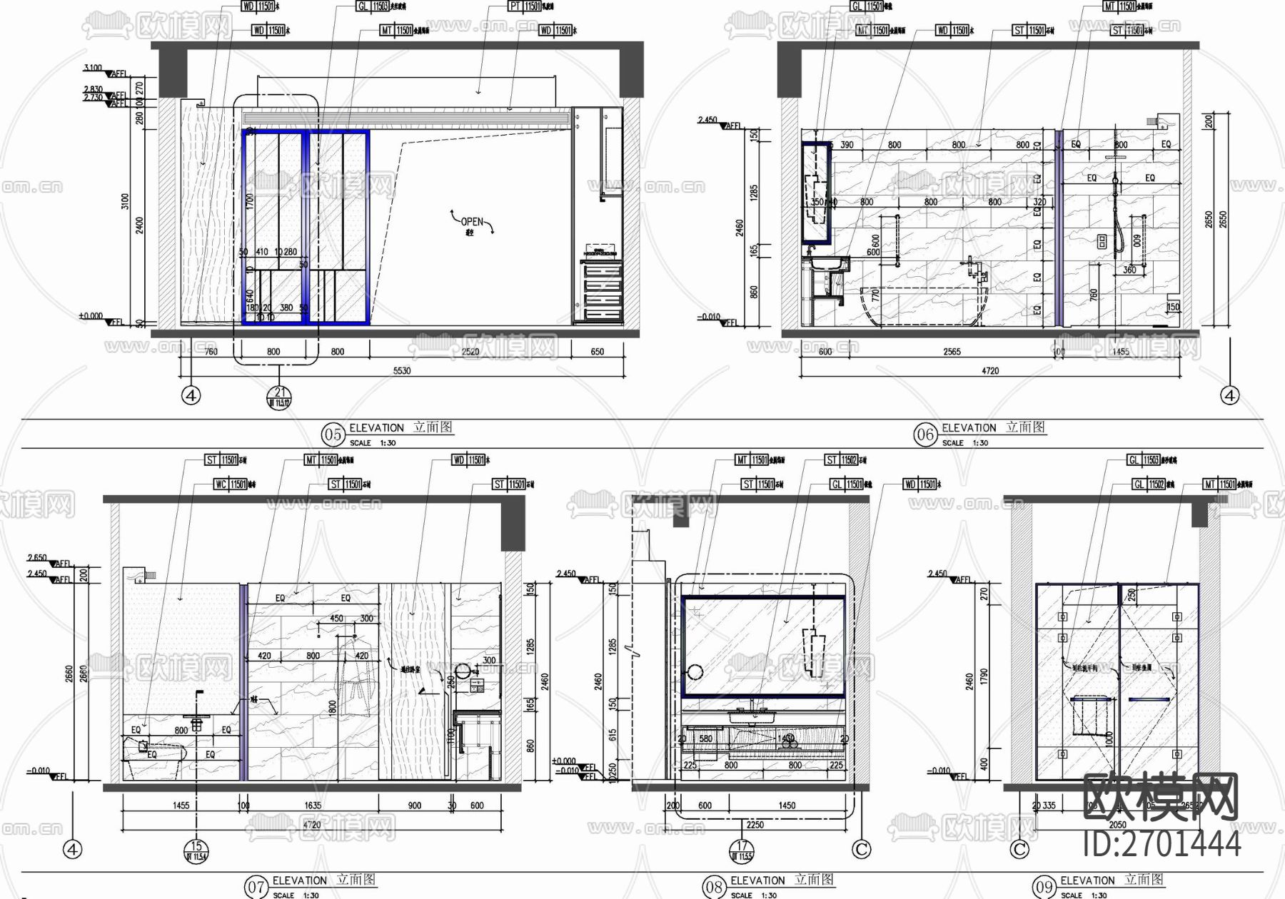 50㎡酒店大床房室内cad施工图下载（渲染图6）