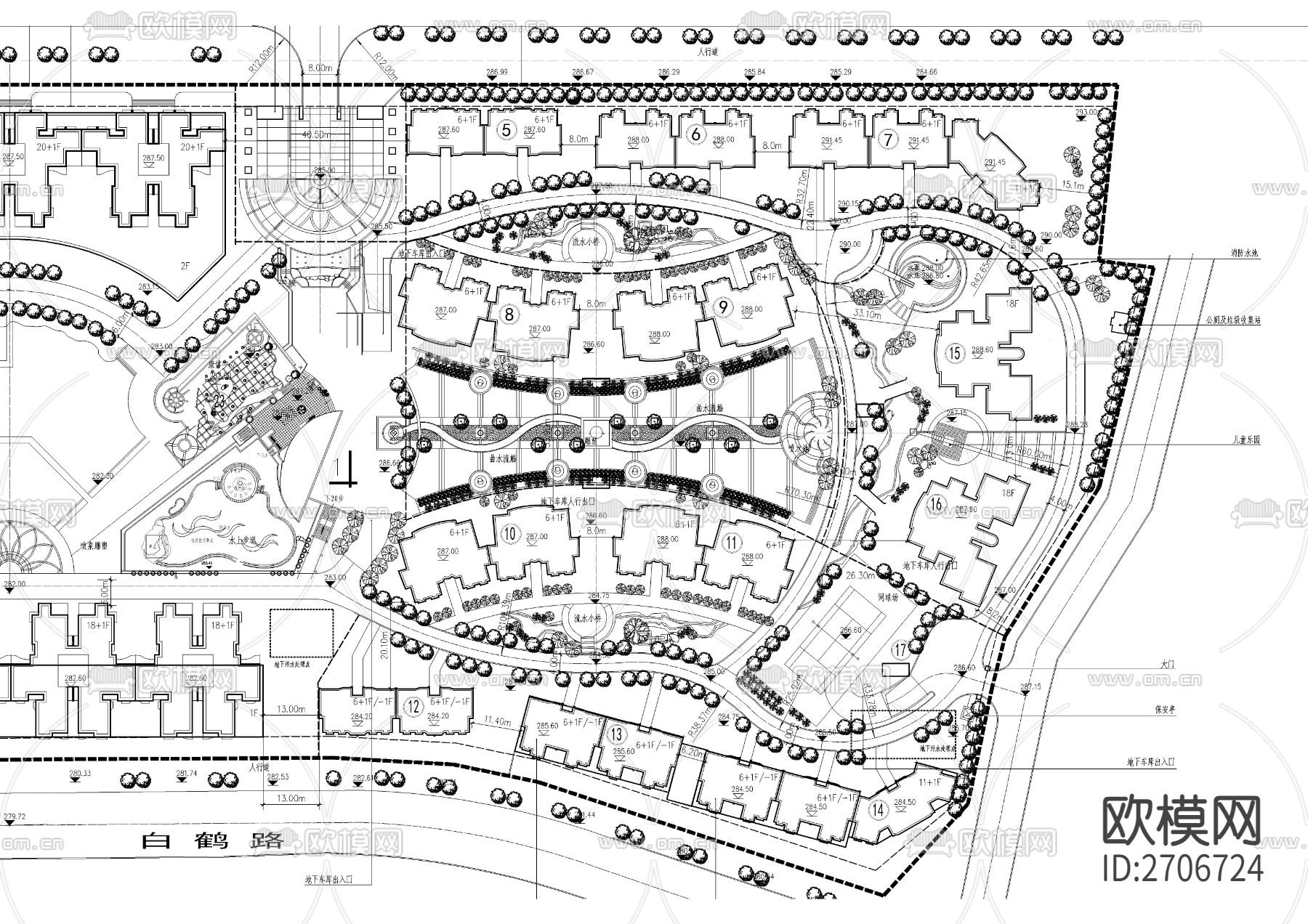 高层多层居住区规划cad施工图下载（渲染图4）