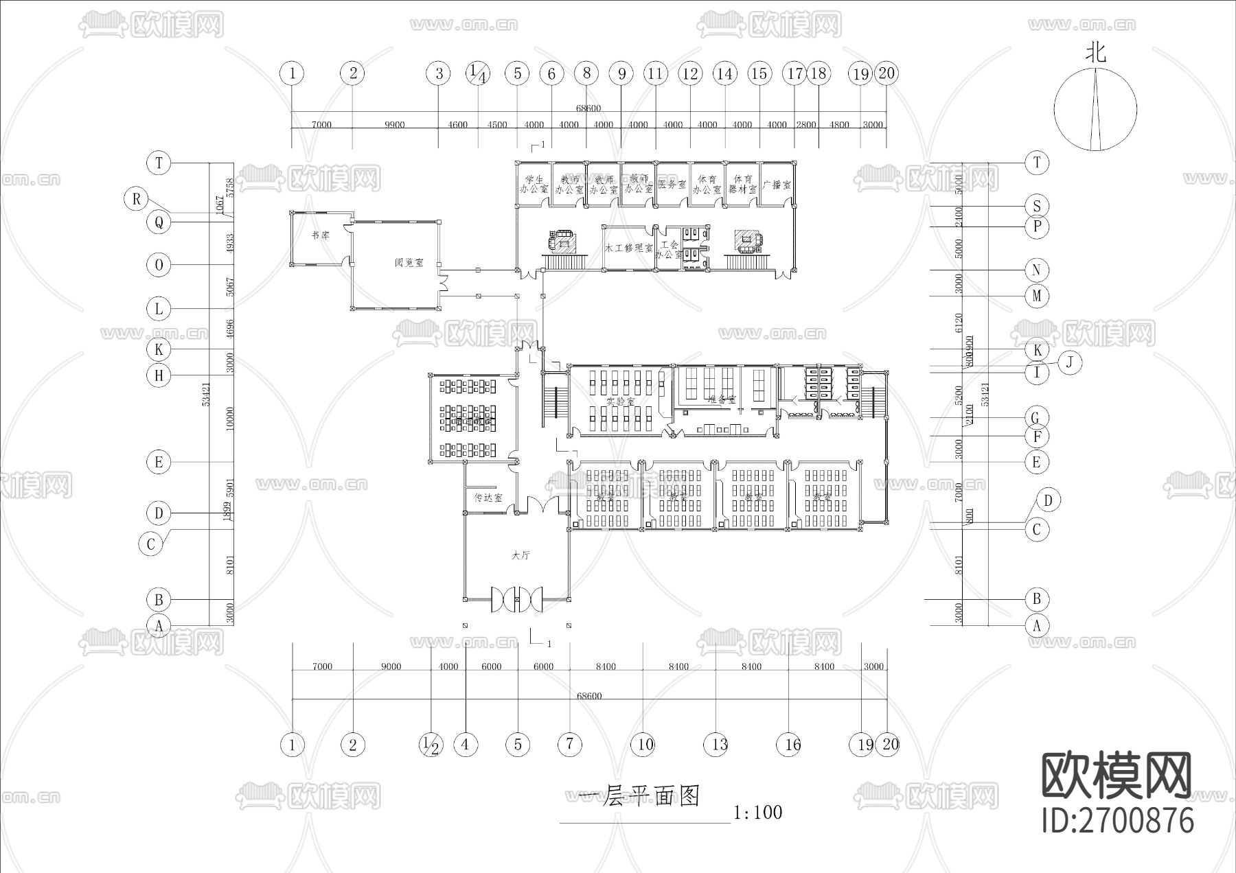 中小学教学楼CAD施工图下载（渲染图1）