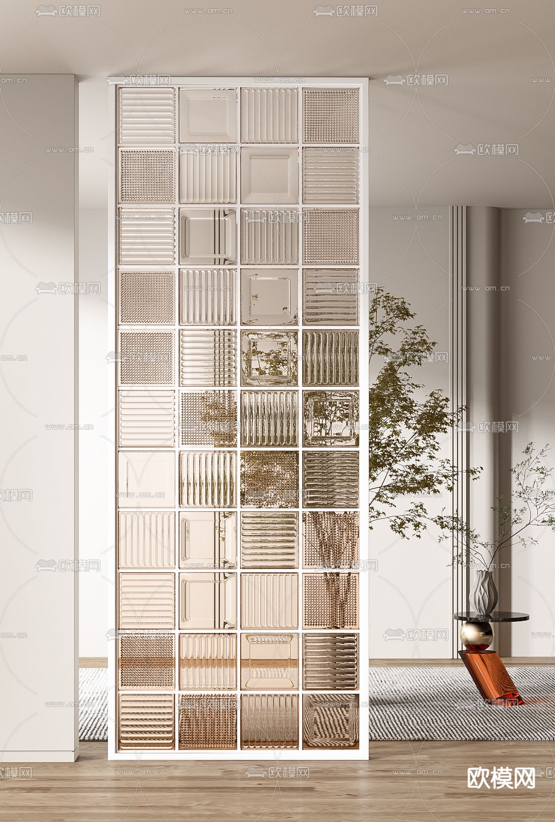 玻璃砖屏风 隔断3d模型下载（渲染图2）