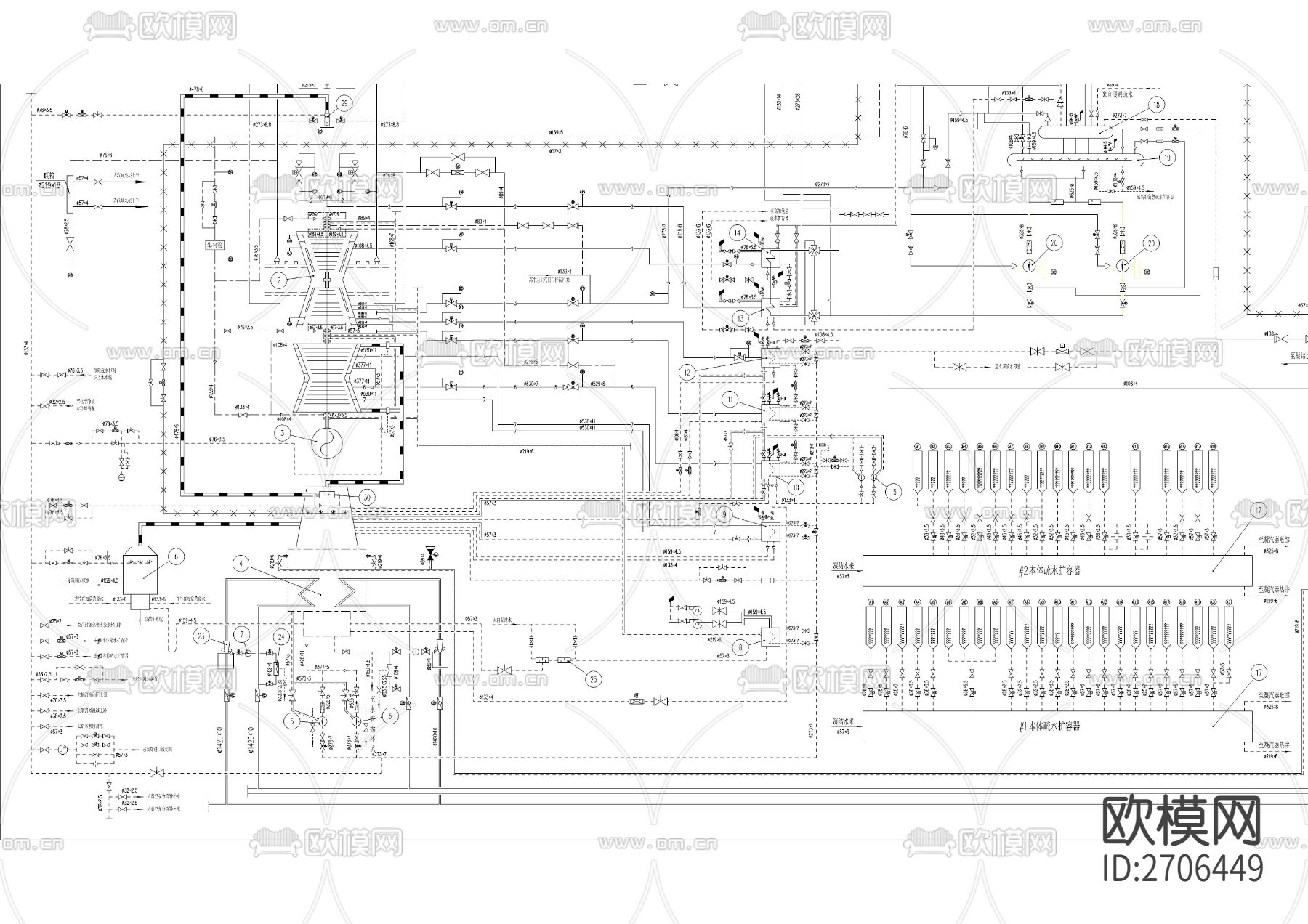 135MW机组热力系统cad施工图下载（渲染图3）