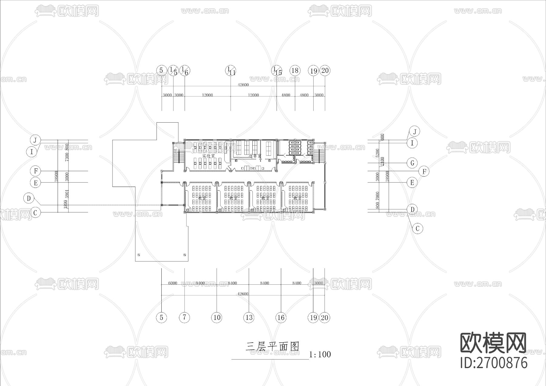中小学教学楼CAD施工图下载（渲染图3）