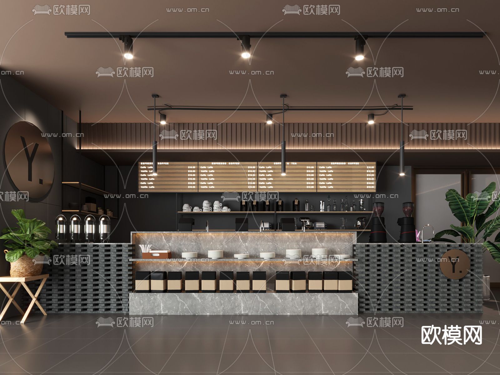 现代咖啡厅su模型下载（渲染图1）