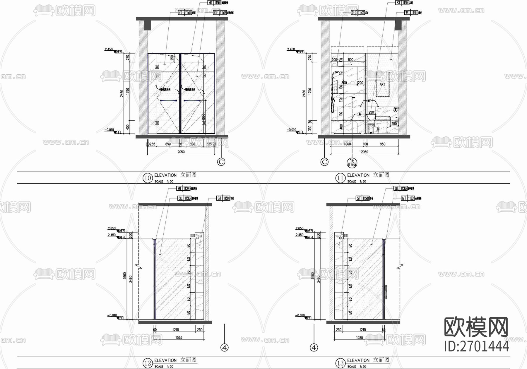 50㎡酒店大床房室内cad施工图下载（渲染图5）