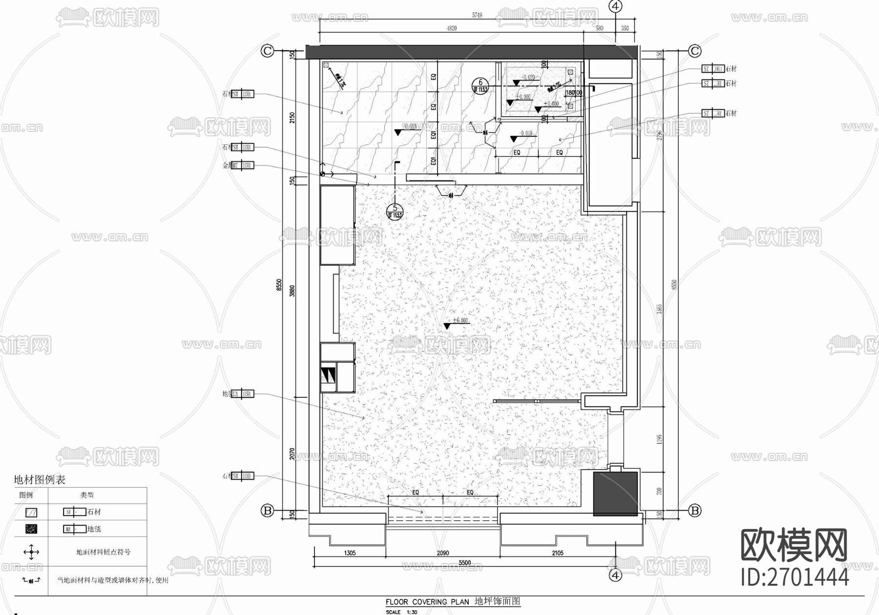 50㎡酒店大床房室内cad施工图下载（渲染图4）