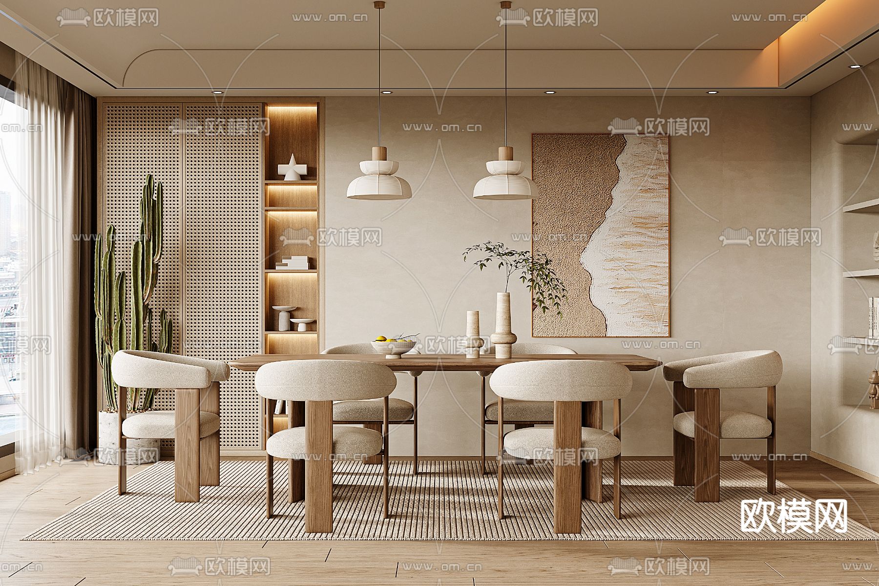 侘寂风餐厅su模型下载（渲染图1）