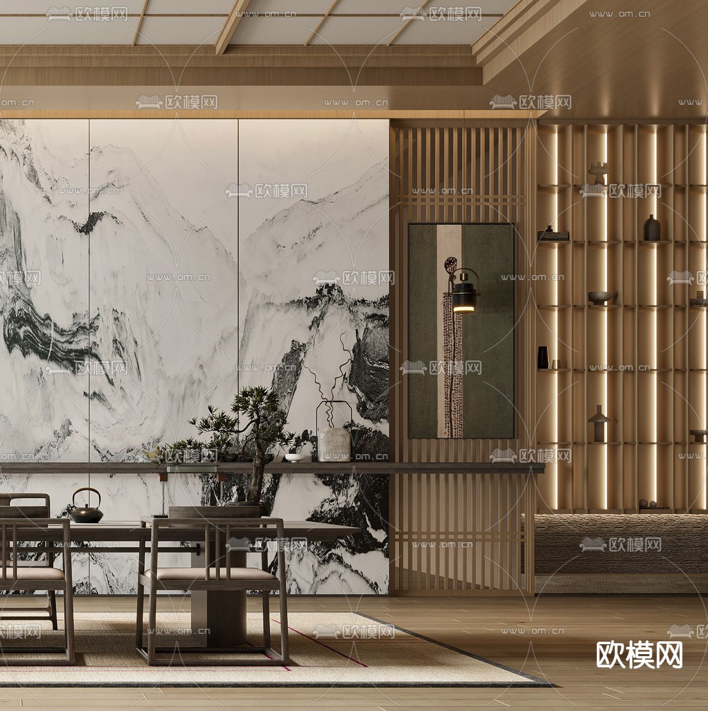 新中式茶室3d模型下载（渲染图3）