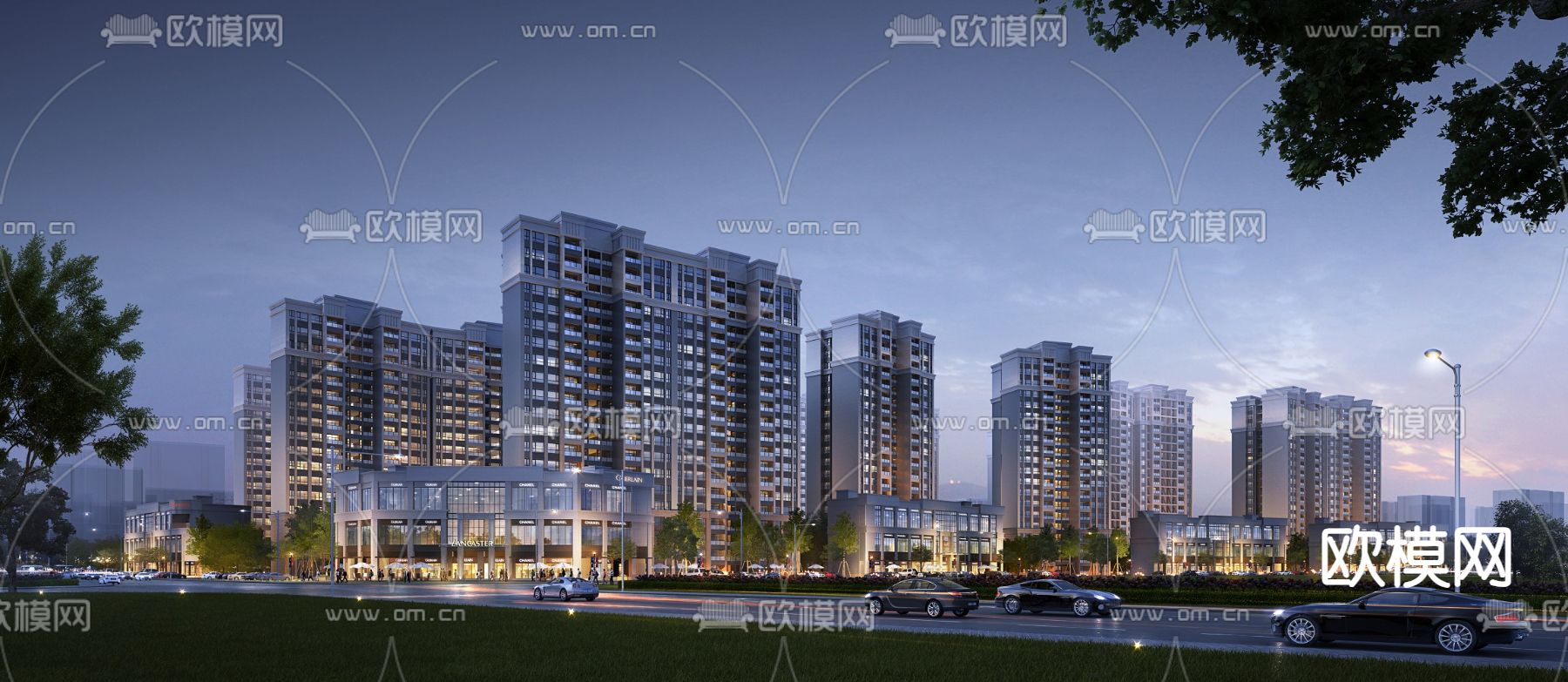 简欧住宅楼 鸟瞰3d模型下载（渲染图1）