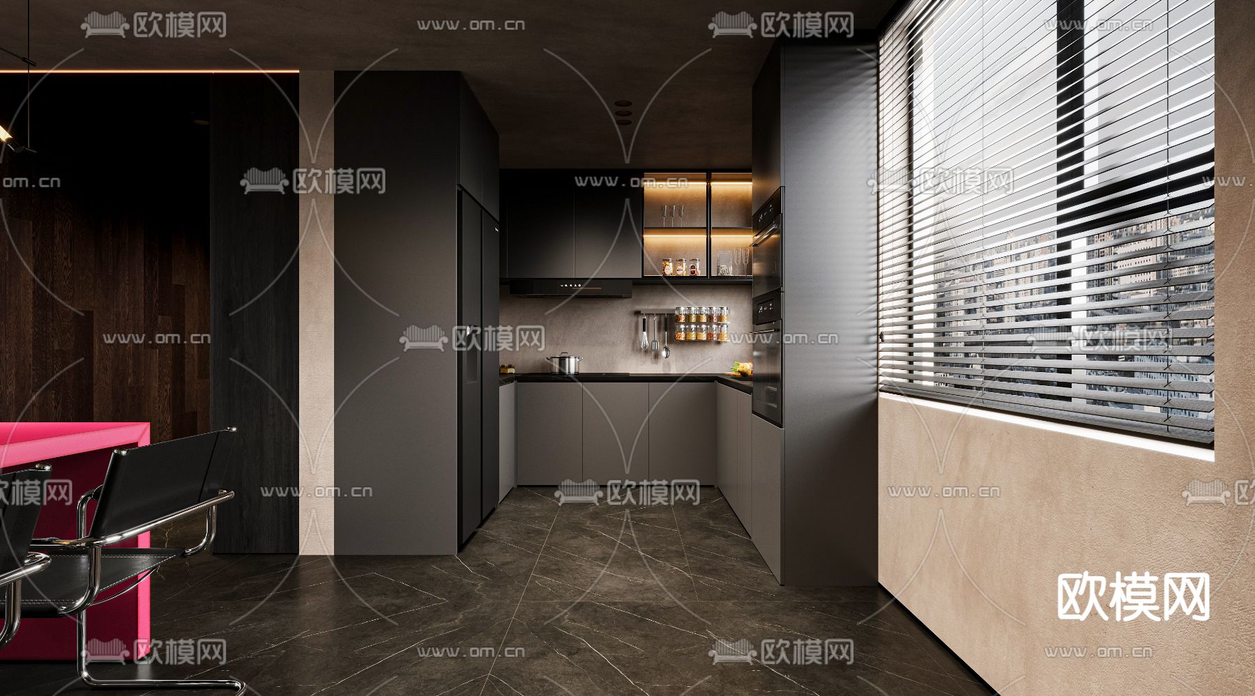 暗黑风客厅 餐厅3d模型下载（渲染图4）