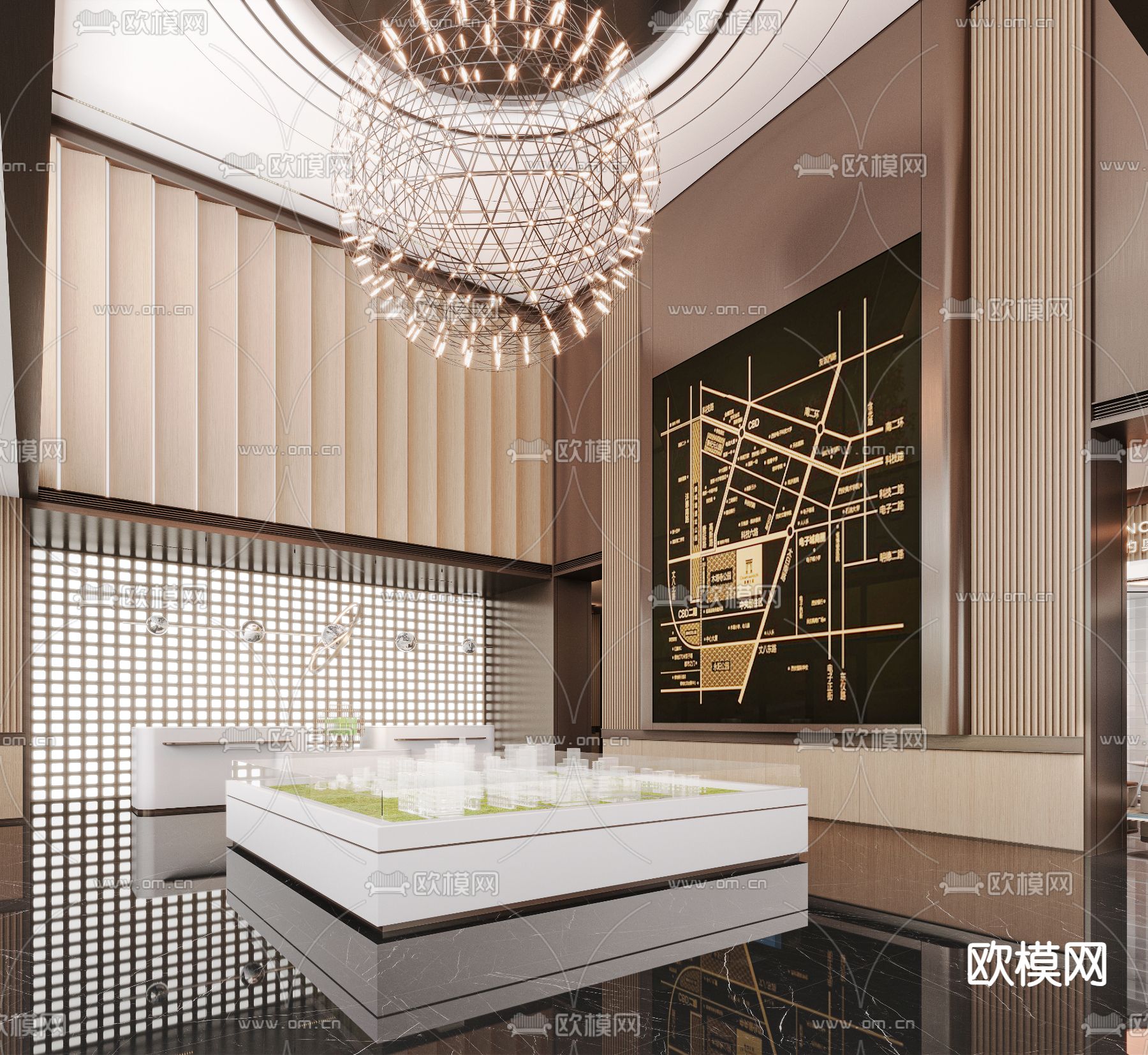 轻奢售楼处 沙盘区3d模型下载（渲染图3）