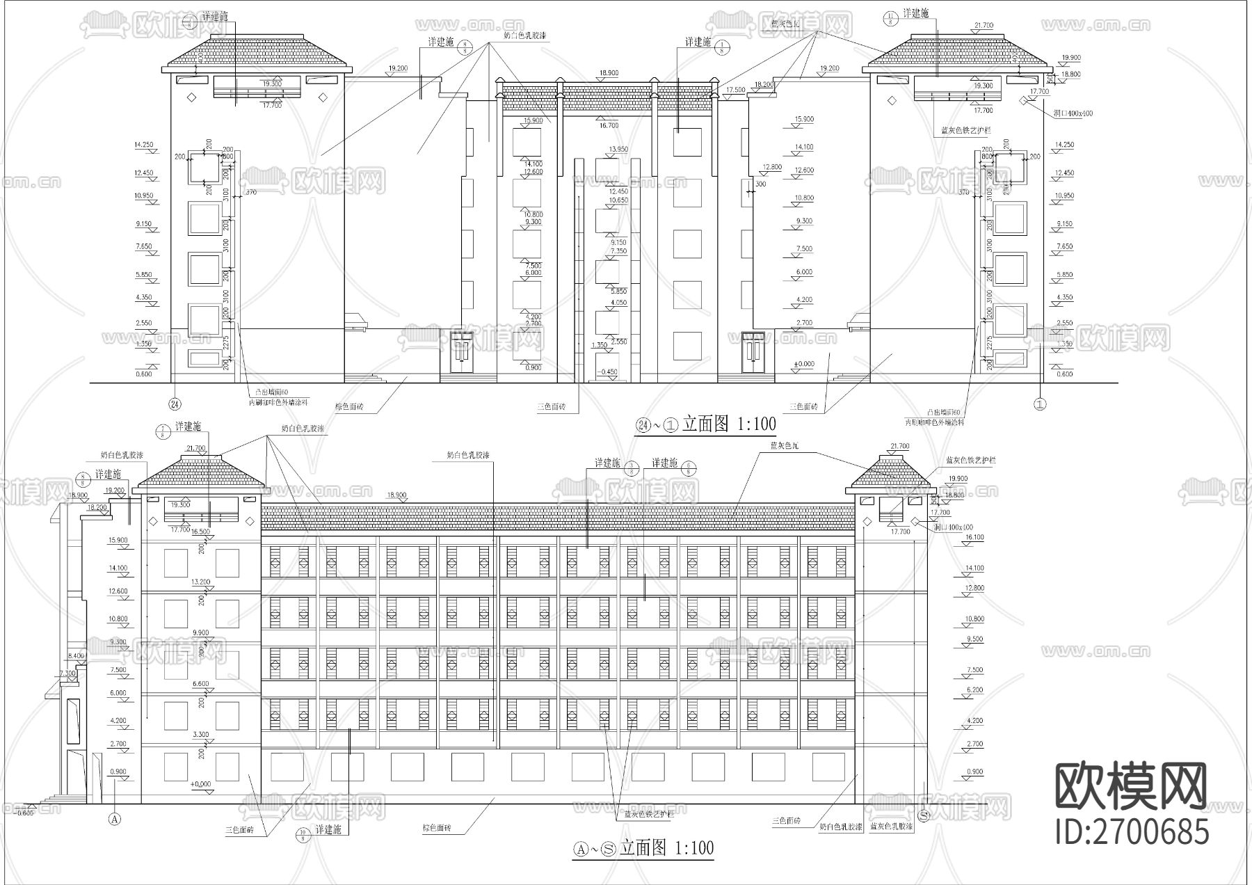 学生公寓楼CAD施工图下载（渲染图6）