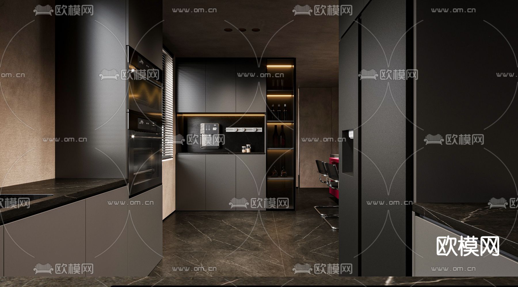 暗黑风客厅 餐厅3d模型下载（渲染图8）