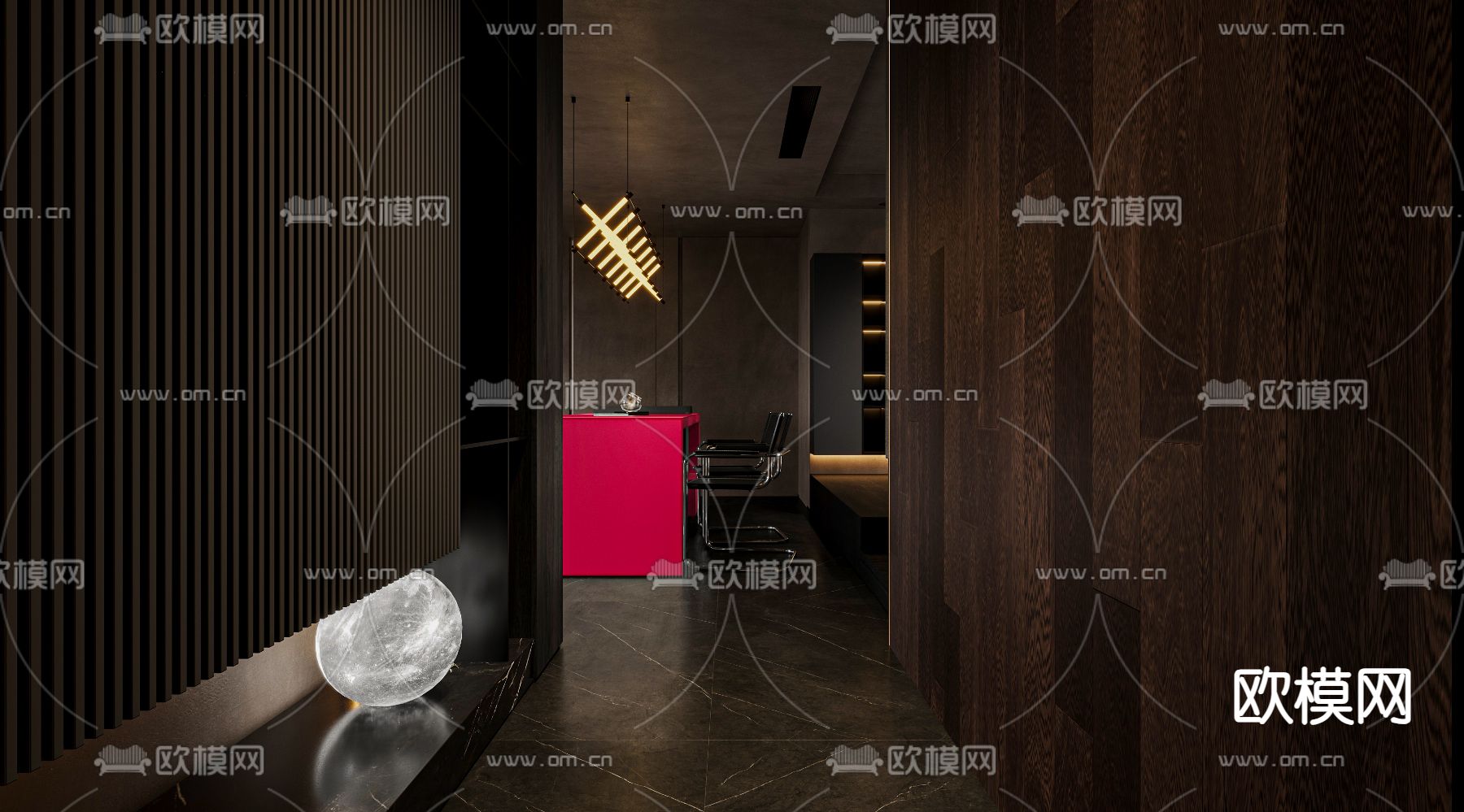 暗黑风客厅 餐厅3d模型下载（渲染图6）