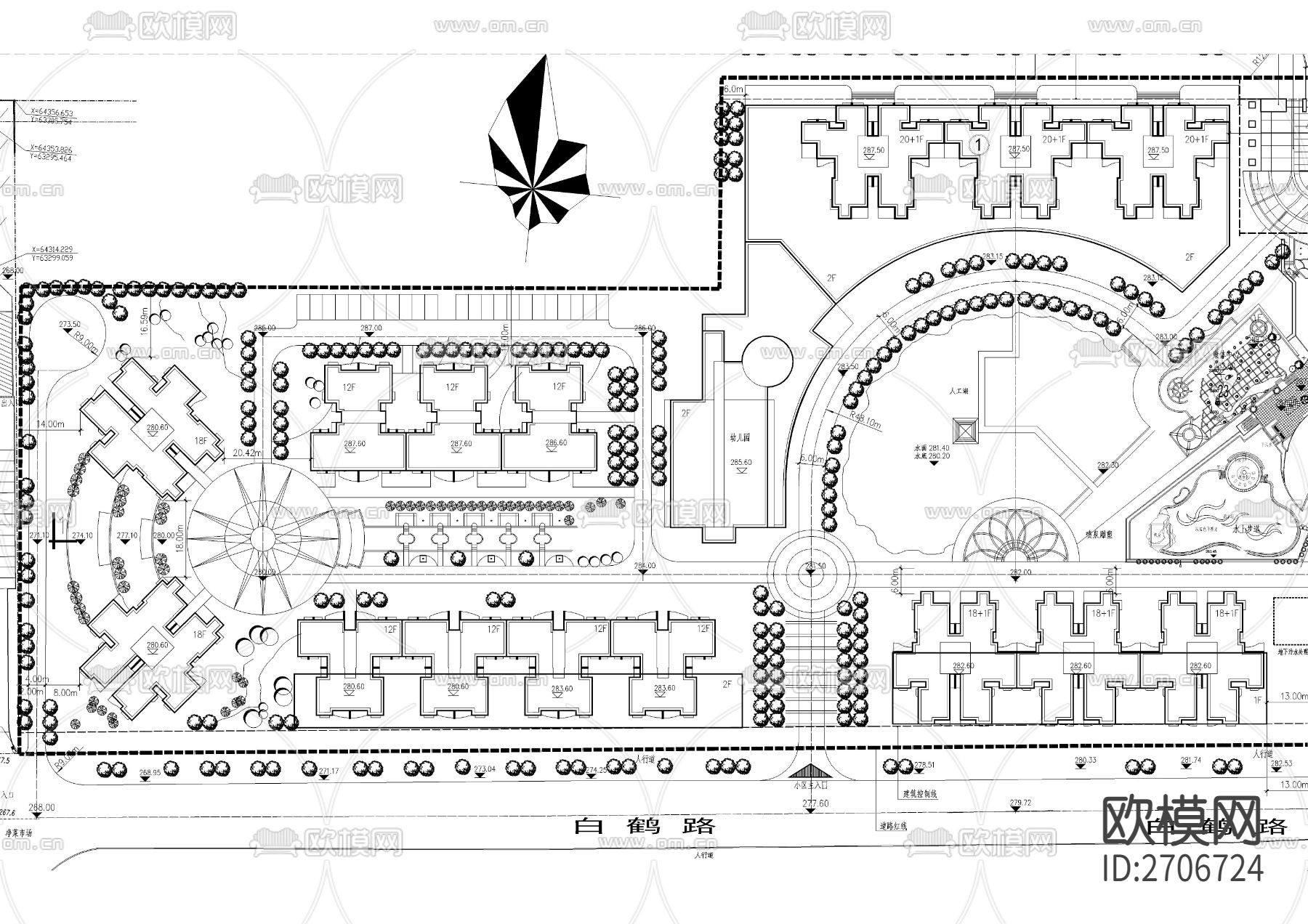 高层多层居住区规划cad施工图下载（渲染图3）