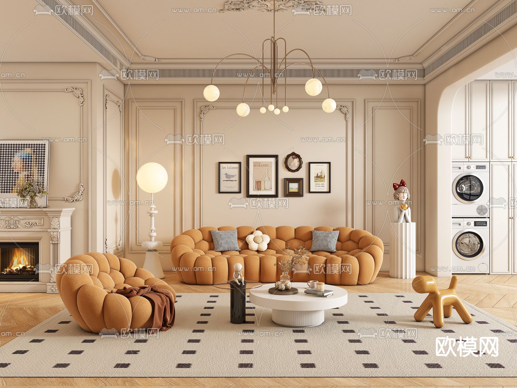 法式客厅3d模型下载