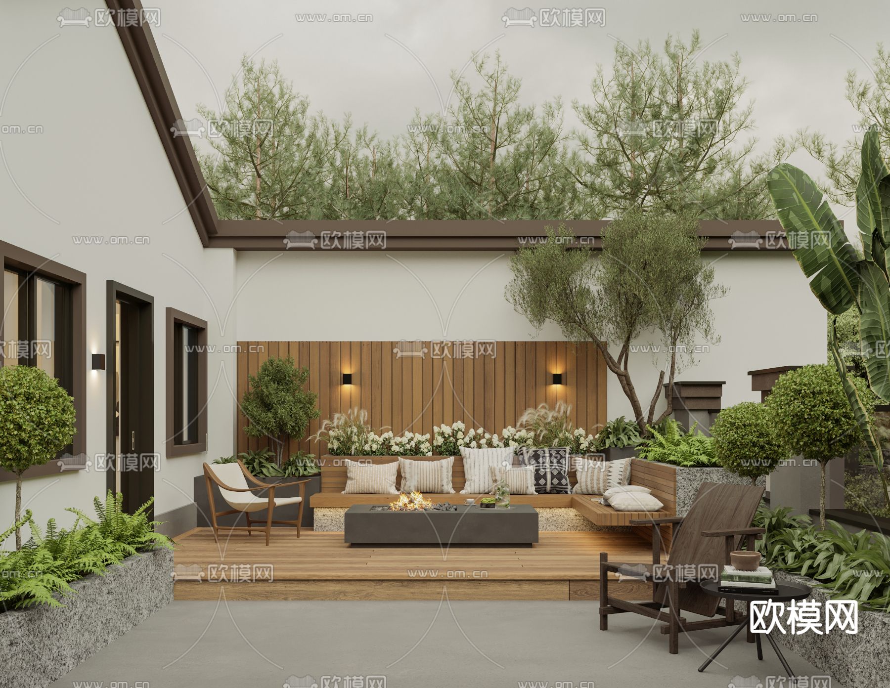 别墅庭院 屋顶花园3d模型下载（渲染图1）