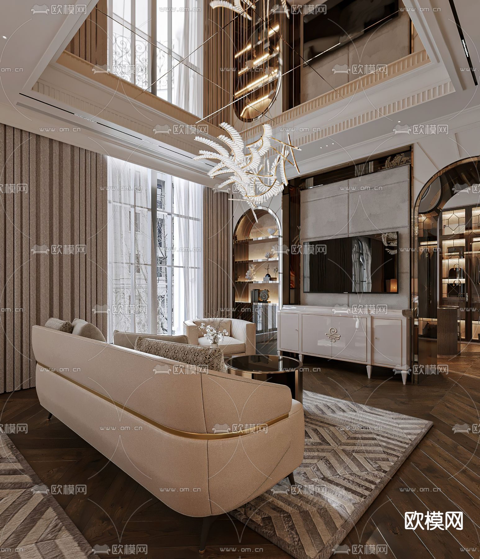 轻奢风客房 酒店套房3d模型下载（渲染图4）