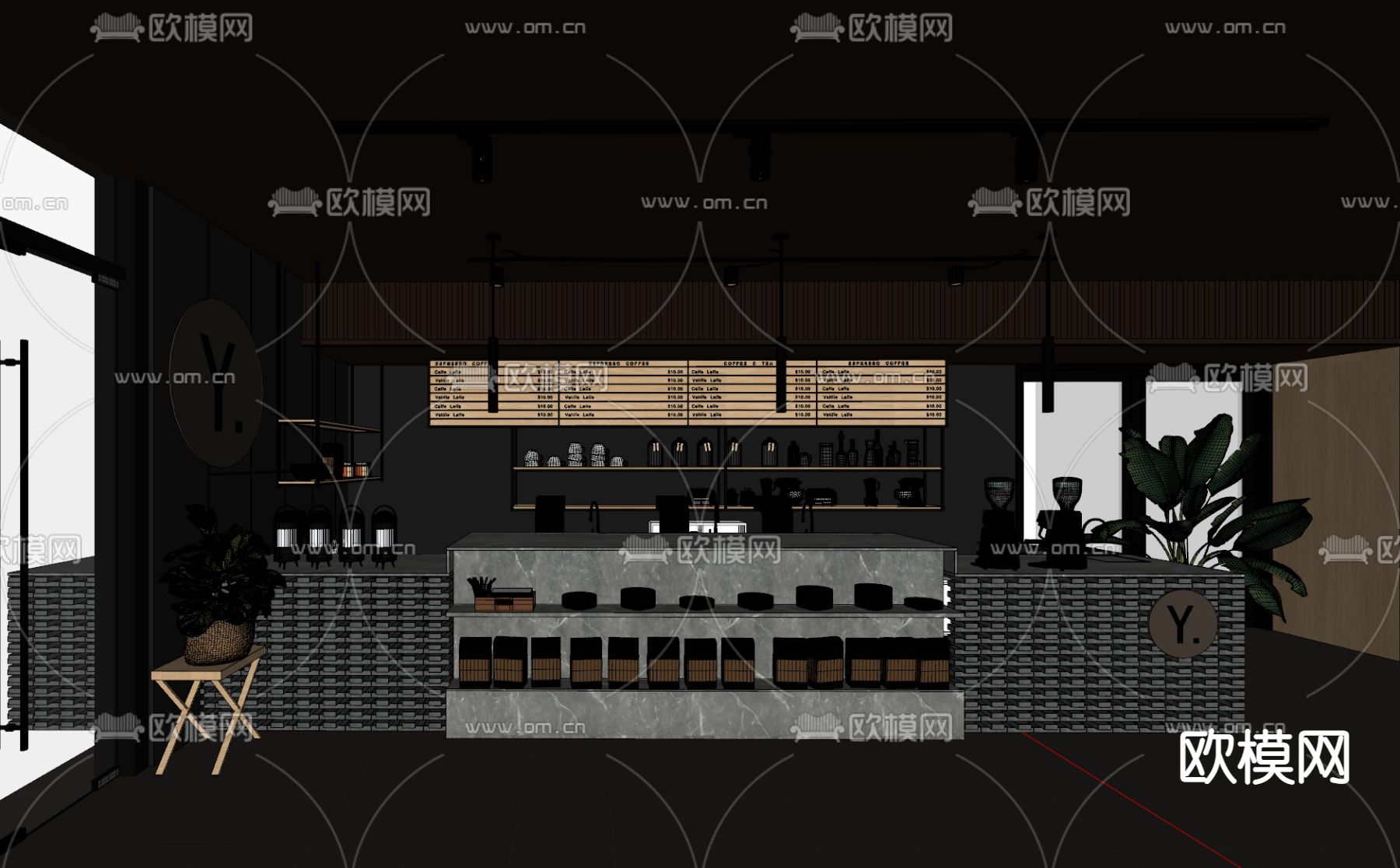 现代咖啡厅su模型下载（渲染图2）