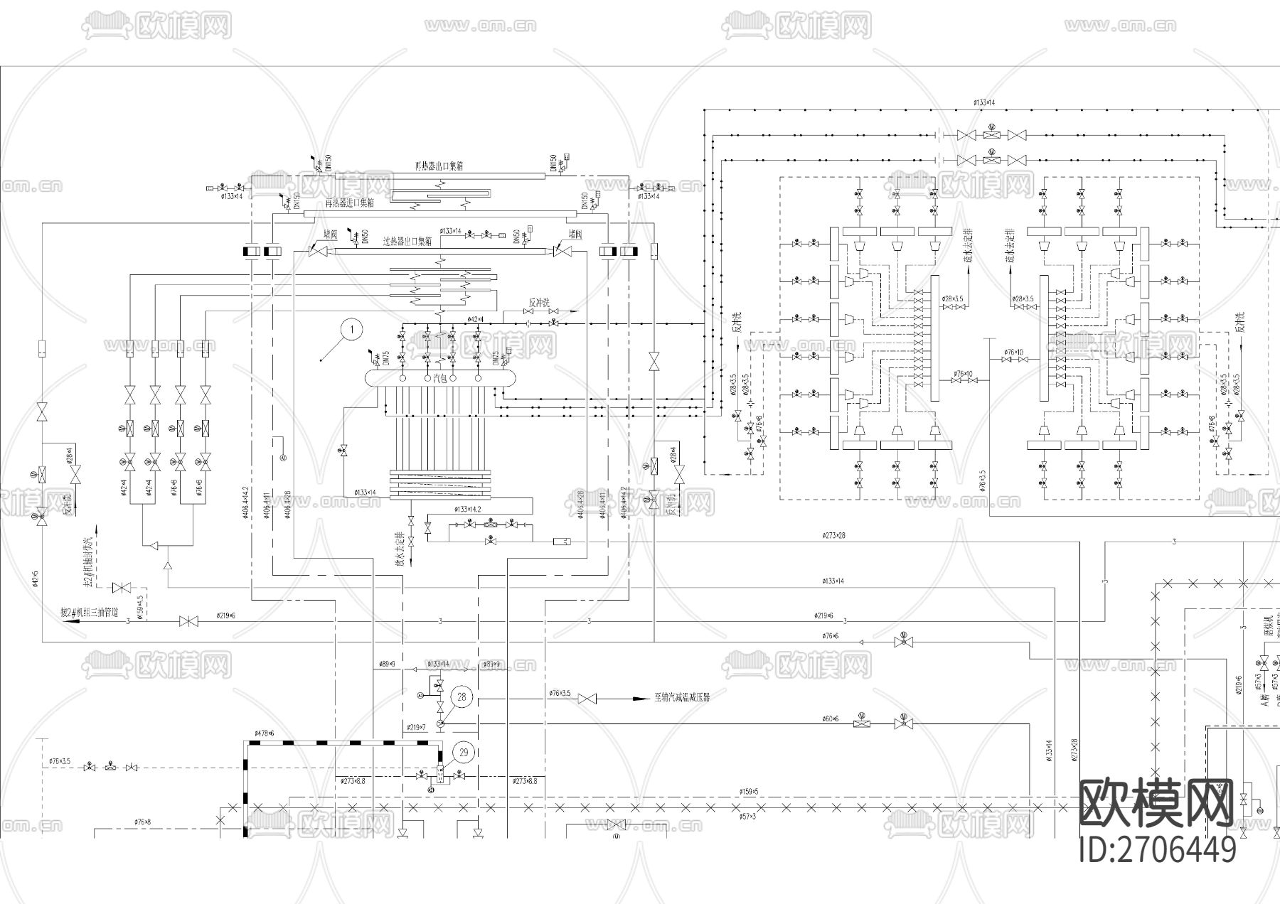 135MW机组热力系统cad施工图下载（渲染图1）