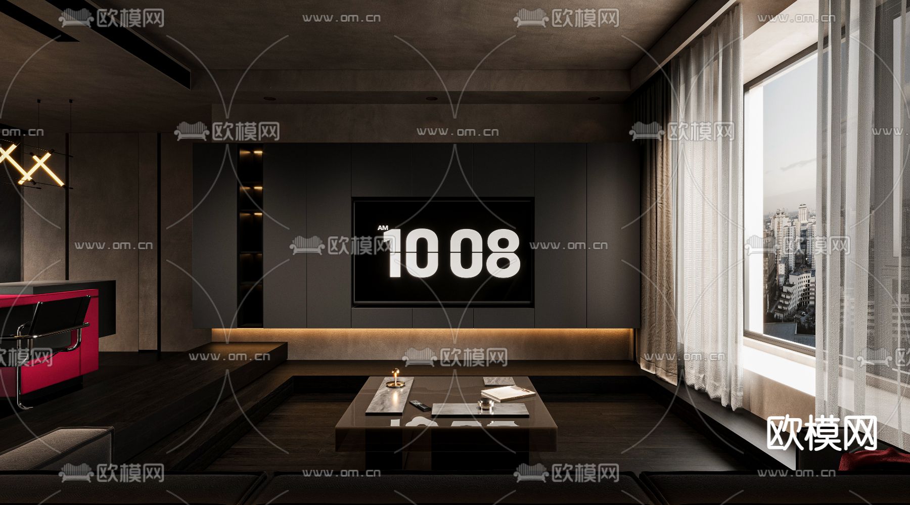 暗黑风客厅 餐厅3d模型下载（渲染图7）