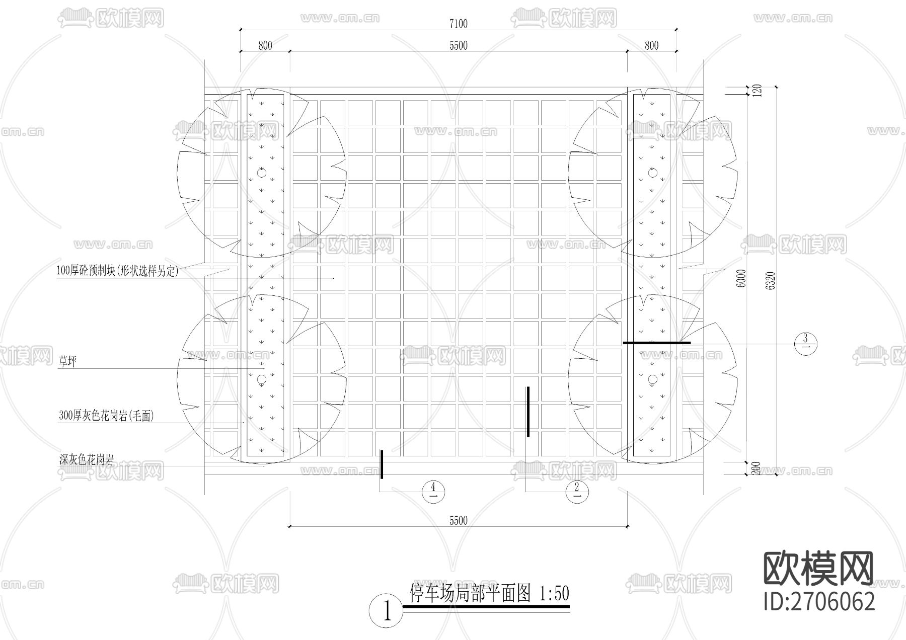 室外停车场cad施工图下载（渲染图3）