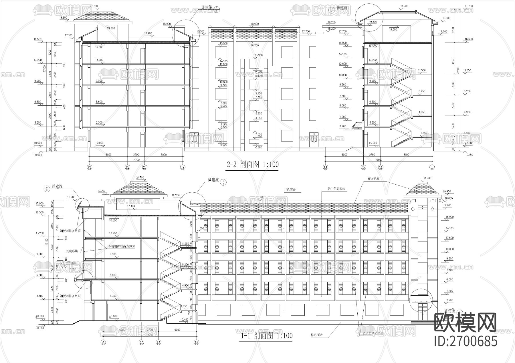 学生公寓楼CAD施工图下载（渲染图7）