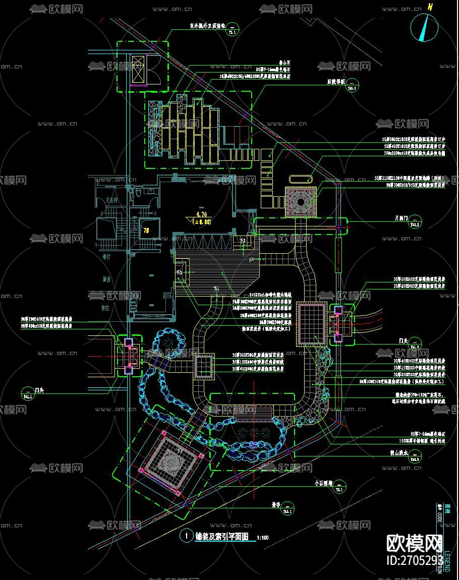 新中式别墅庭院景观cad施工图下载（渲染图2）