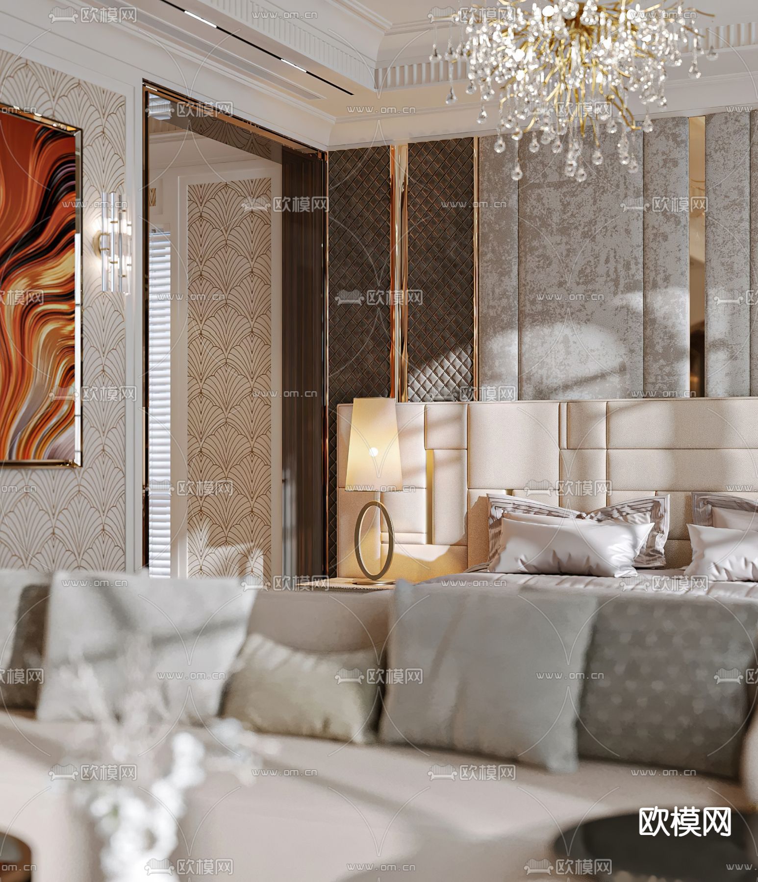 轻奢风客房 酒店套房3d模型下载（渲染图5）