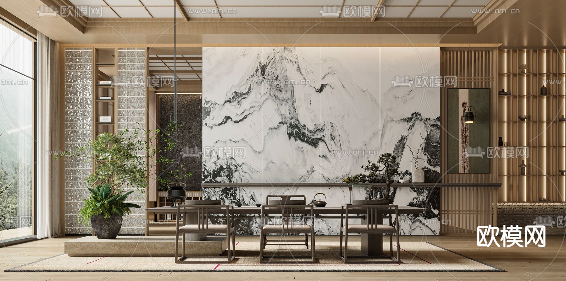 新中式茶室3d模型下载（渲染图1）