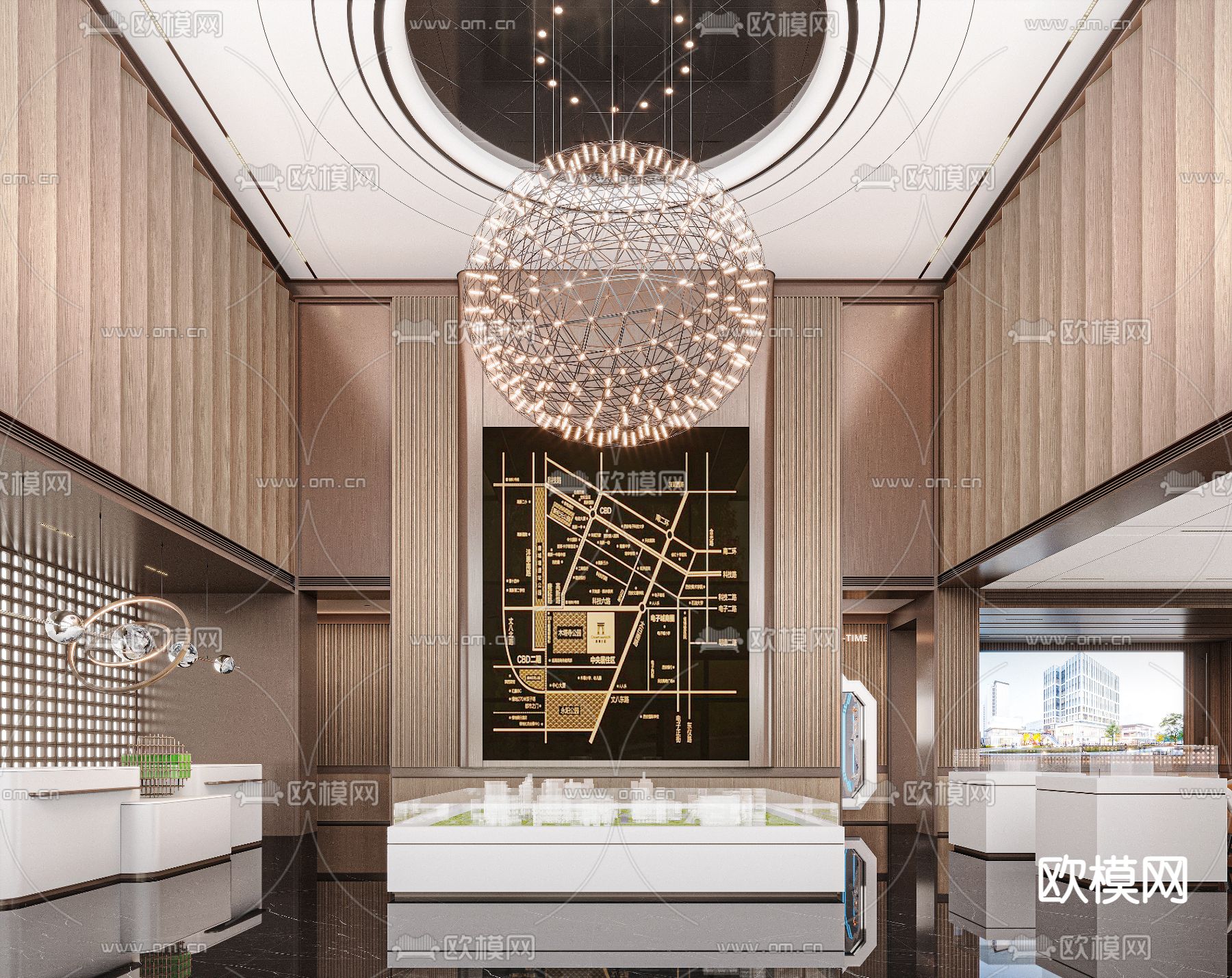轻奢售楼处 沙盘区3d模型下载（渲染图1）