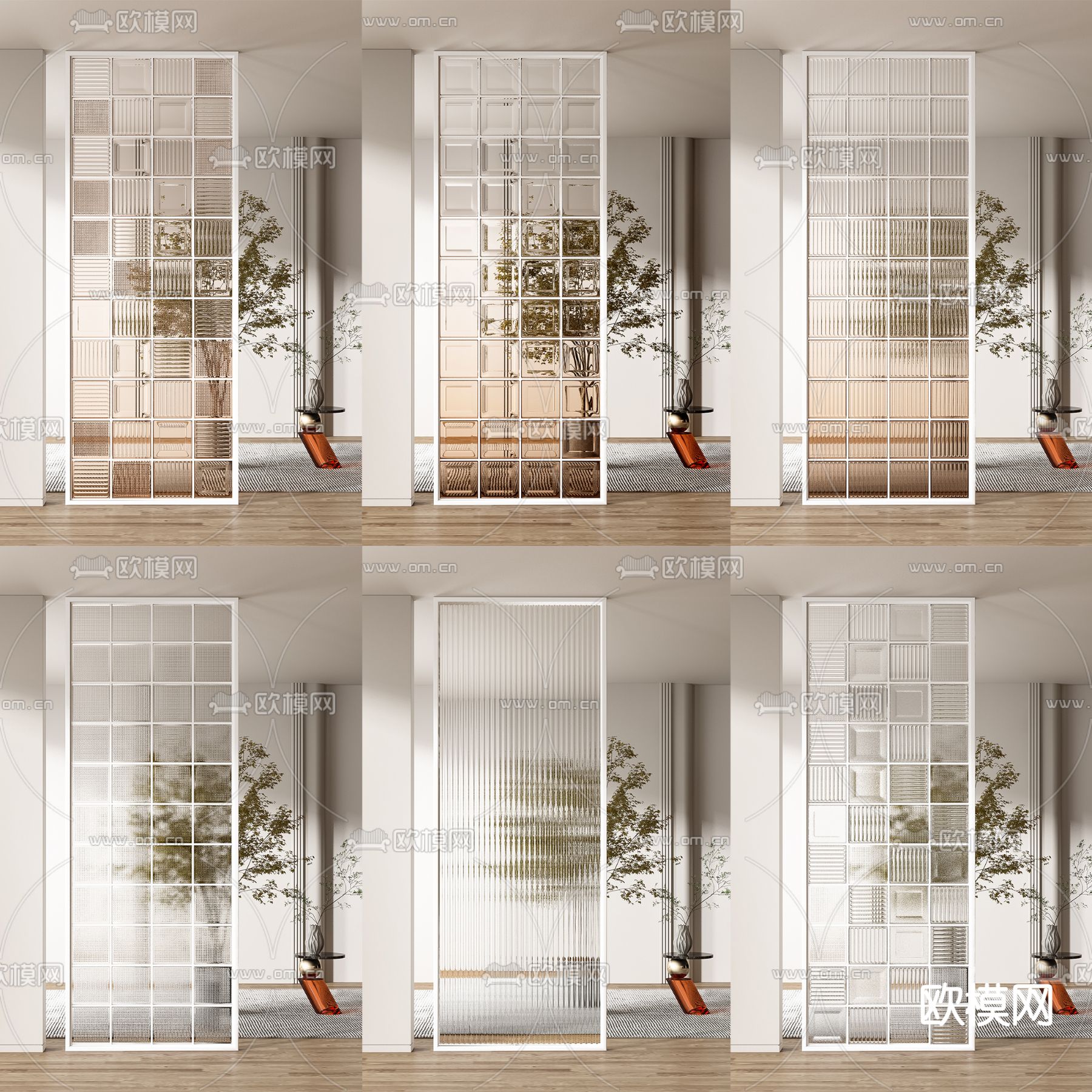 玻璃砖屏风 隔断3d模型下载（渲染图1）