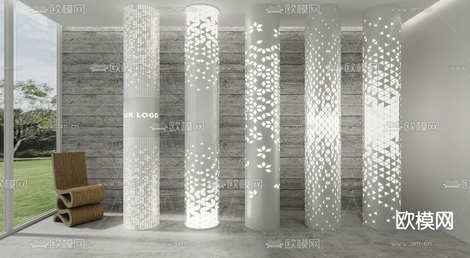 穿孔板 发光柱 铝单板3d模型下载