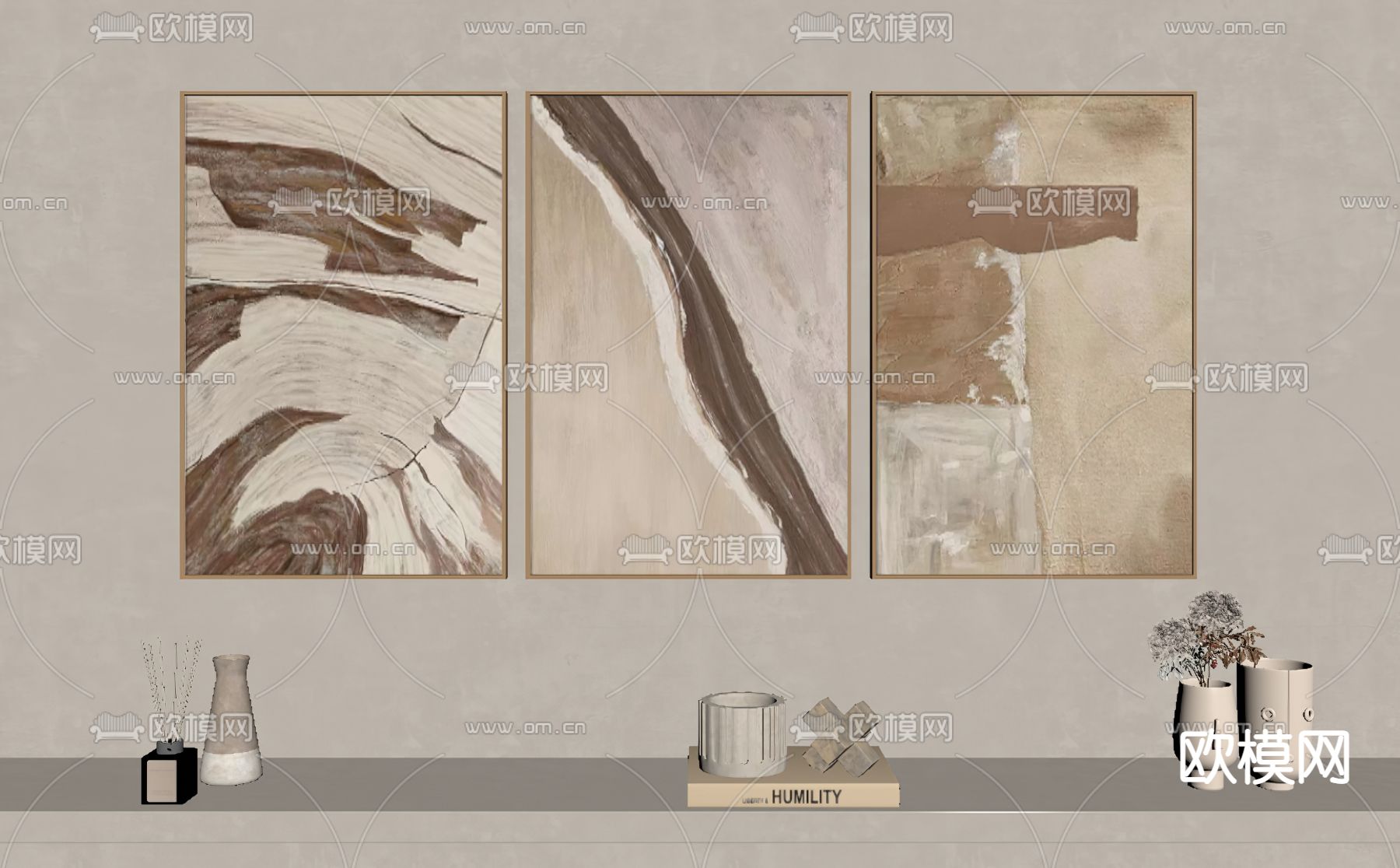 侘寂装饰挂画su模型下载（渲染图2）