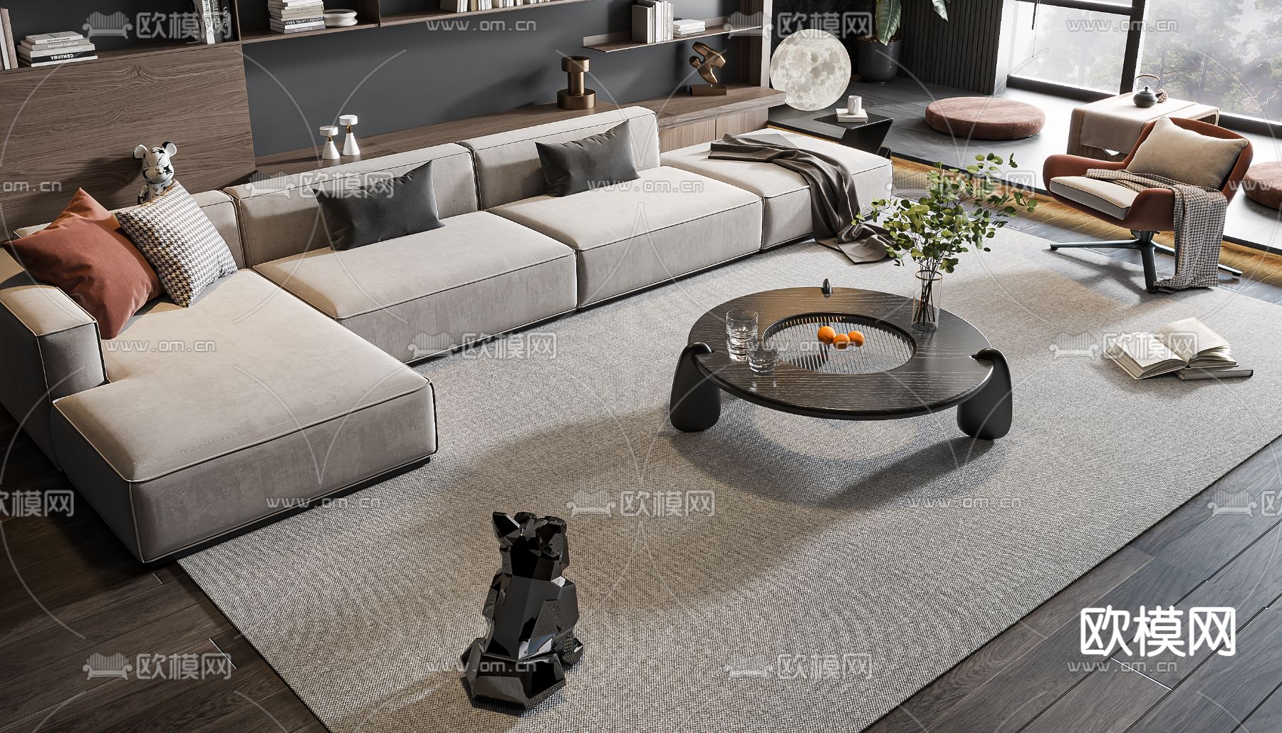 组合沙发 转角沙发3d模型下载（渲染图2）