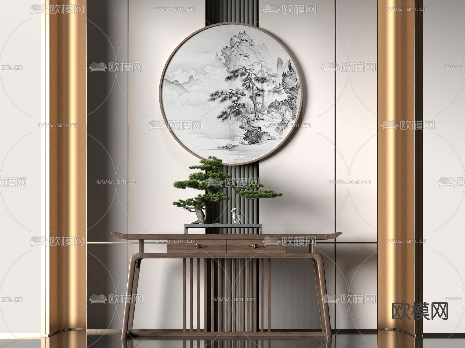 新中式条案 端景台3d模型下载