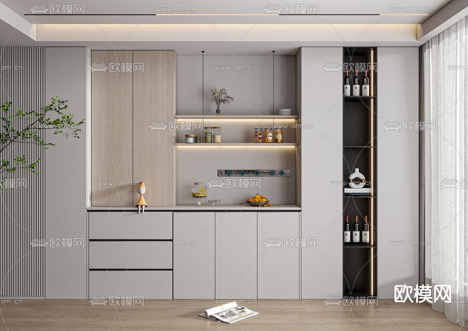奶油风酒柜3d模型下载