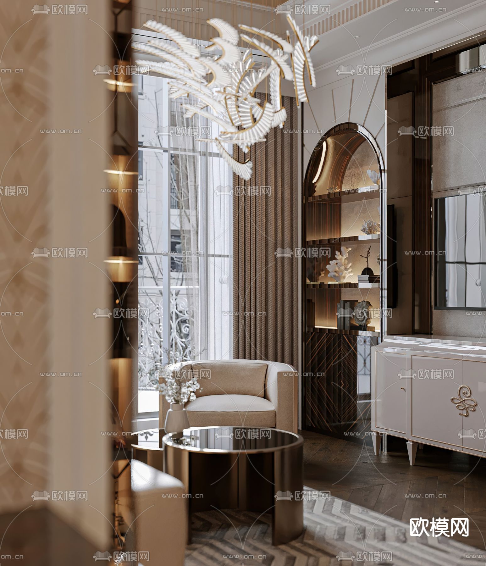 轻奢风客房 酒店套房3d模型下载（渲染图2）