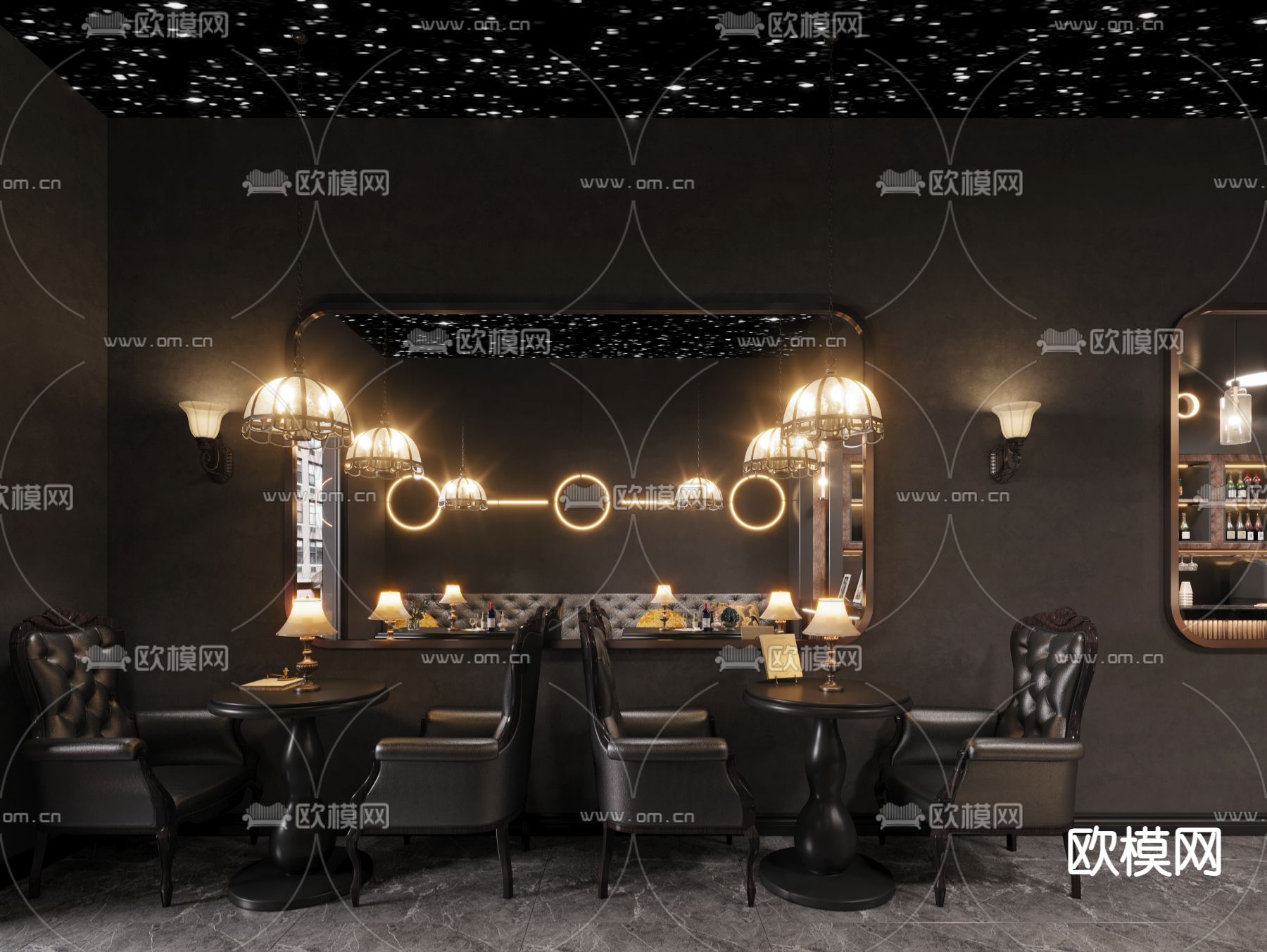 轻奢风酒吧 吧台3d模型下载（渲染图2）