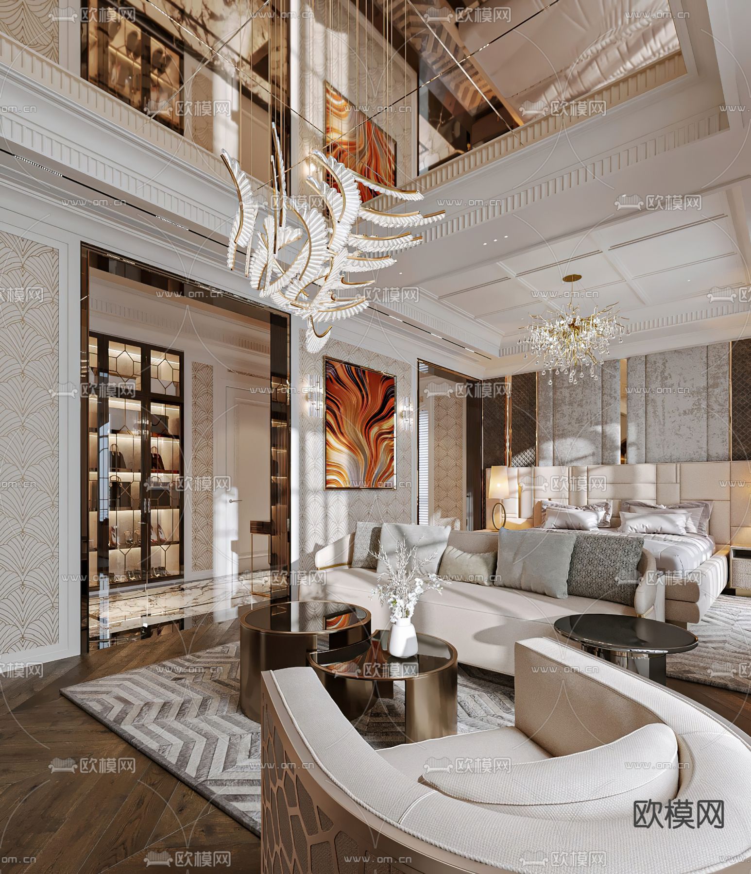 轻奢风客房 酒店套房3d模型下载（渲染图7）