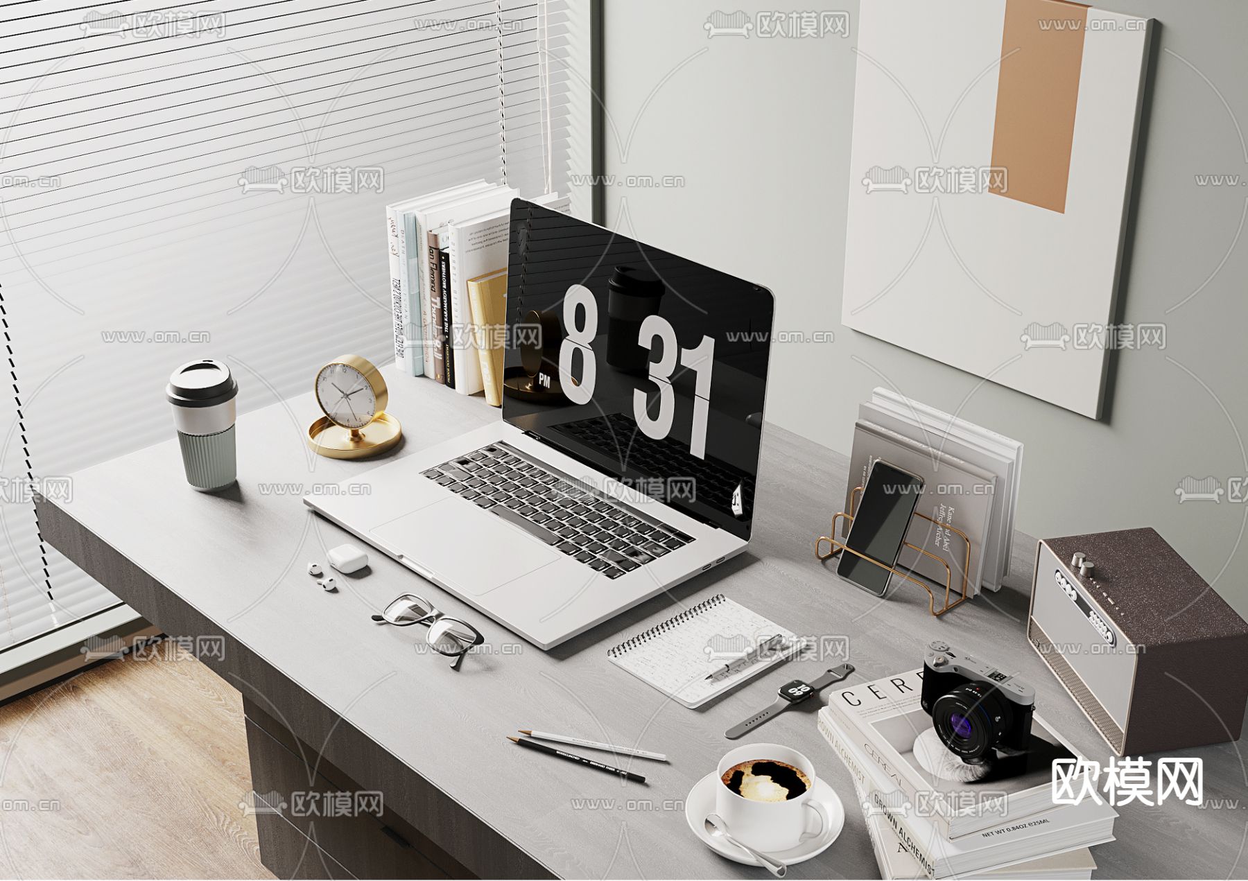 笔记本 书籍 办公用品3d模型下载