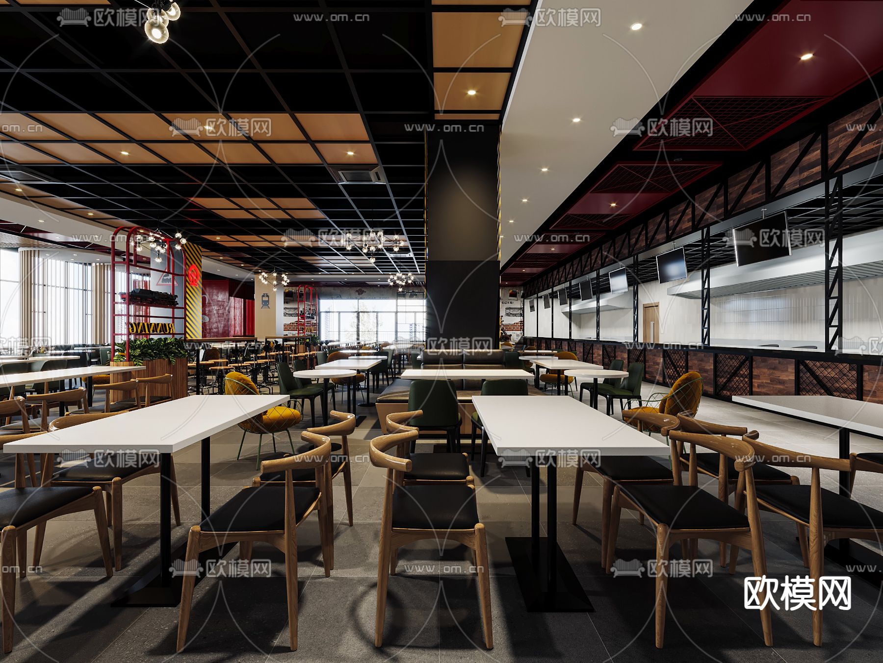 工业风食堂 员工餐厅3d模型下载