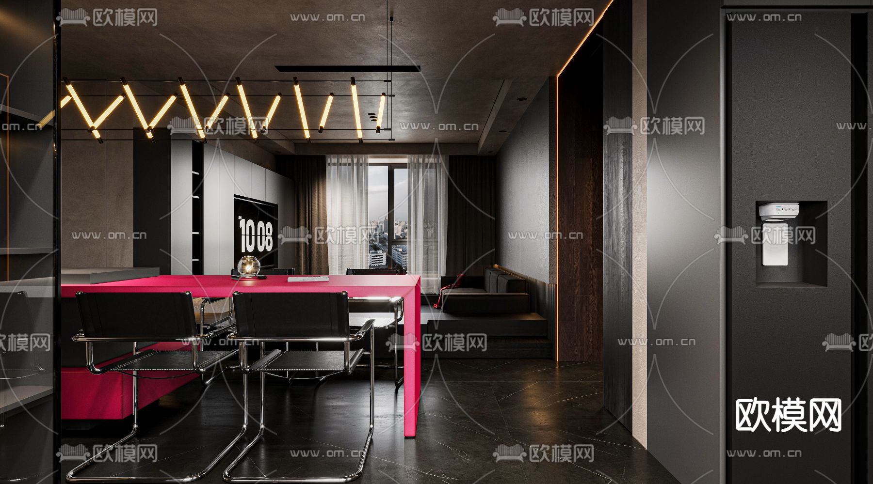 暗黑风客厅 餐厅3d模型下载（渲染图2）